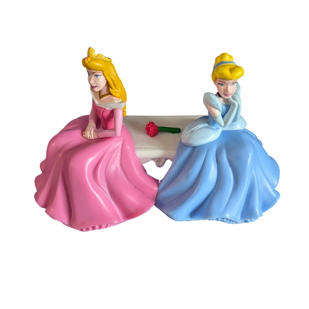 Disney Princess Aurora & Cinderella Bench Figurine Cake‎ Topper Rose 4.5 inch